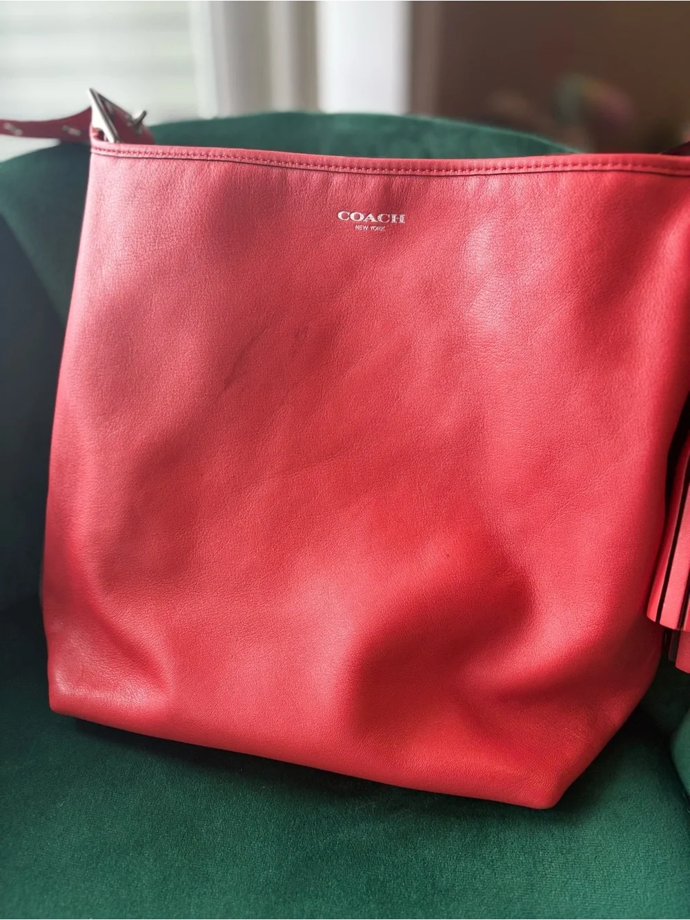 Coach Lexy Pebble Leather Shoulder Bag Red | Large Hobo Tote | Tassel